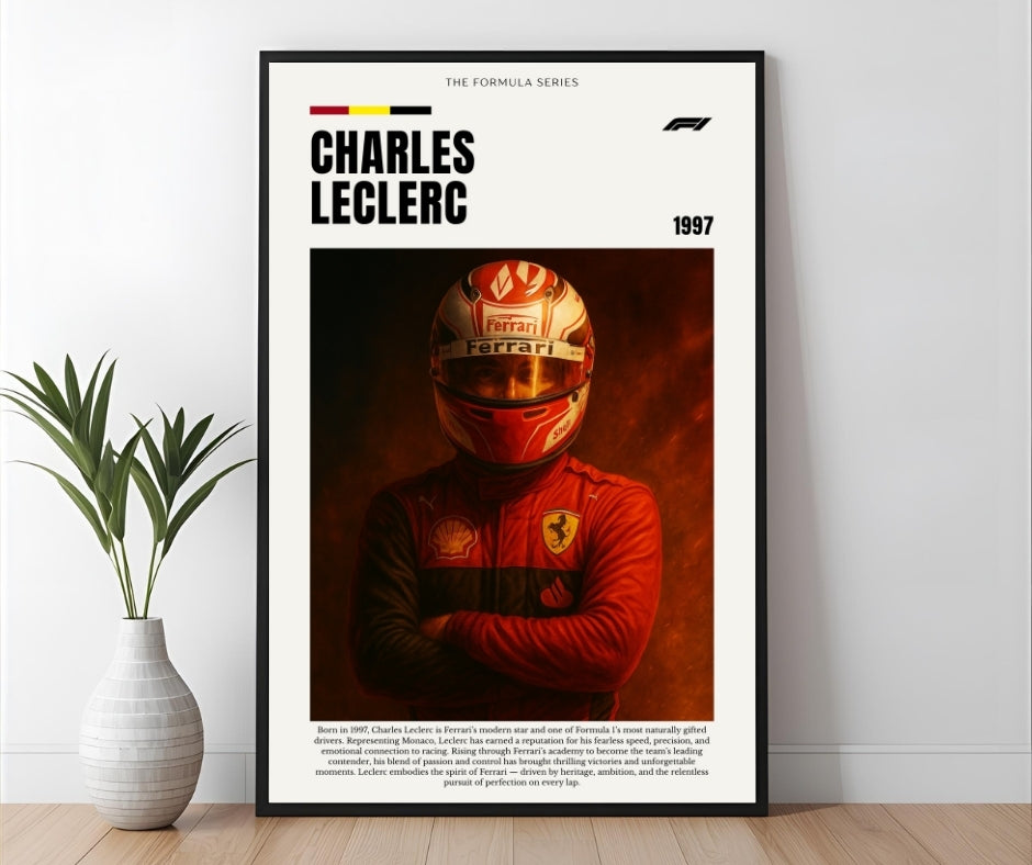 Affiche Charles Leclerc Ferrari F1 - Impression Vintage Cadeau Fan De Formule 1