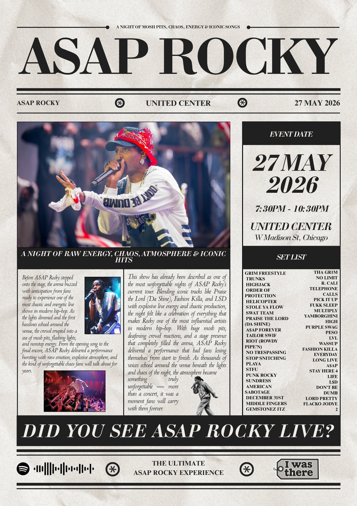 ASAP Rocky - Personalised Newspaper Style Concert Poster