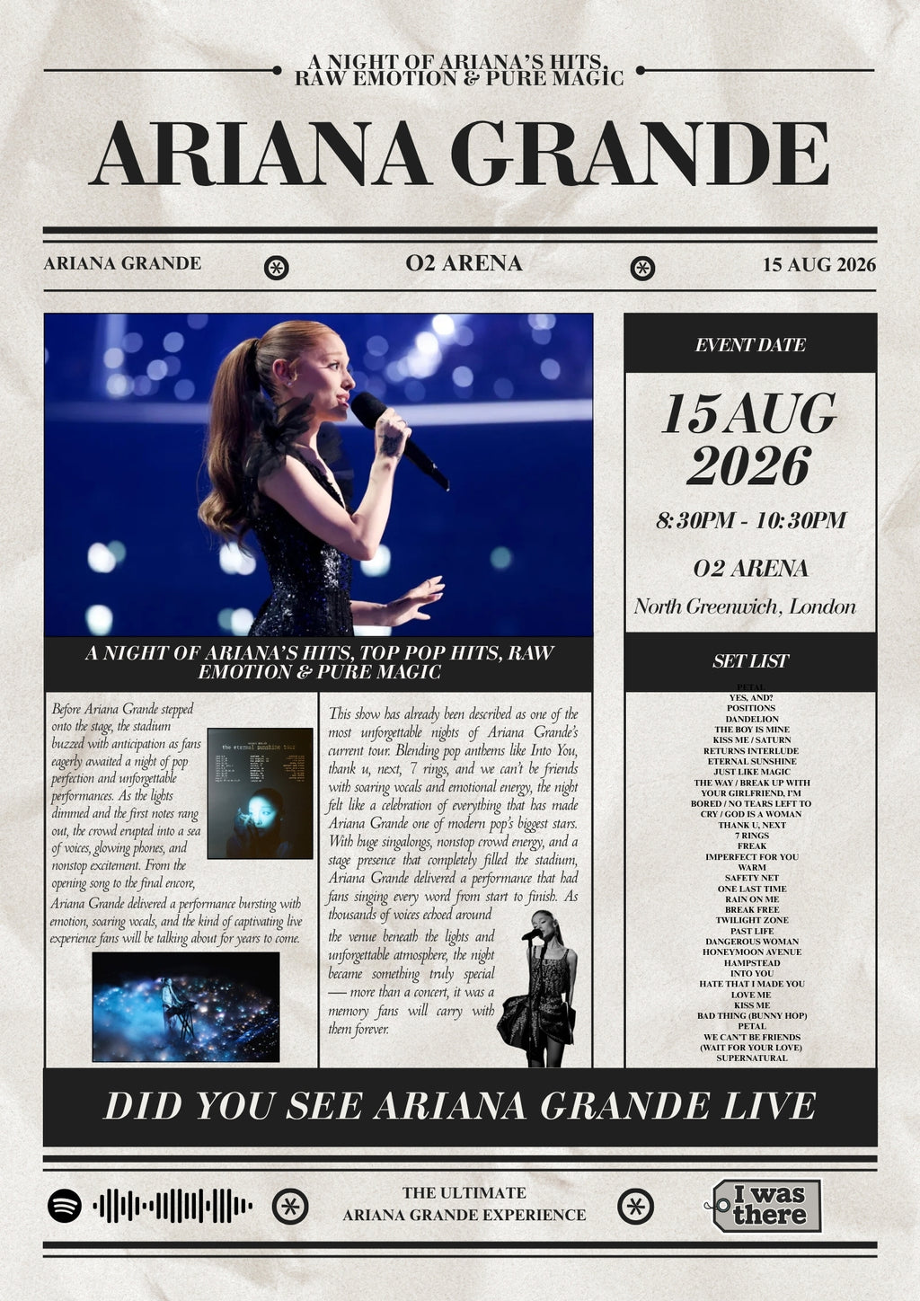 Ariana Grande - Personalised Newspaper Style Concert Poster