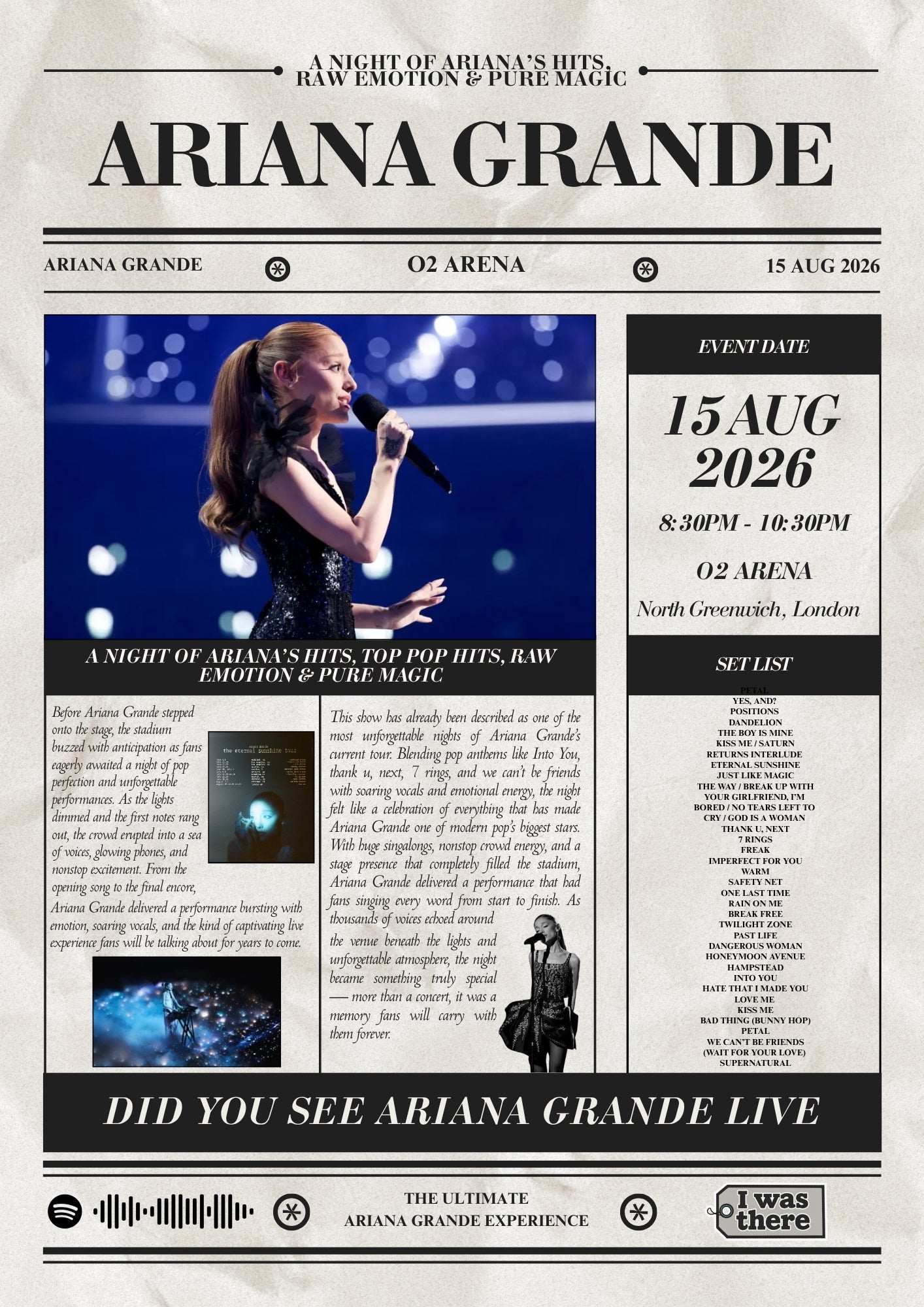 Ariana Grande - Personalised Newspaper Style Concert Poster