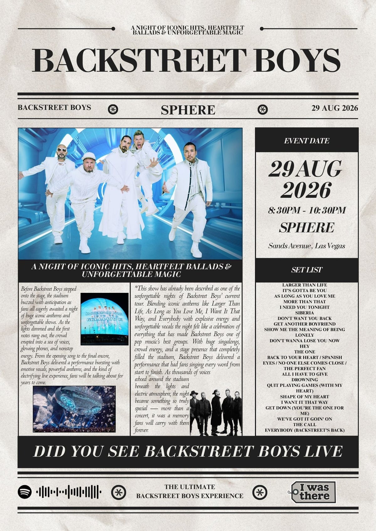 Backstreet Boys - Personalised Newspaper Style Concert Poster (USA Tour)