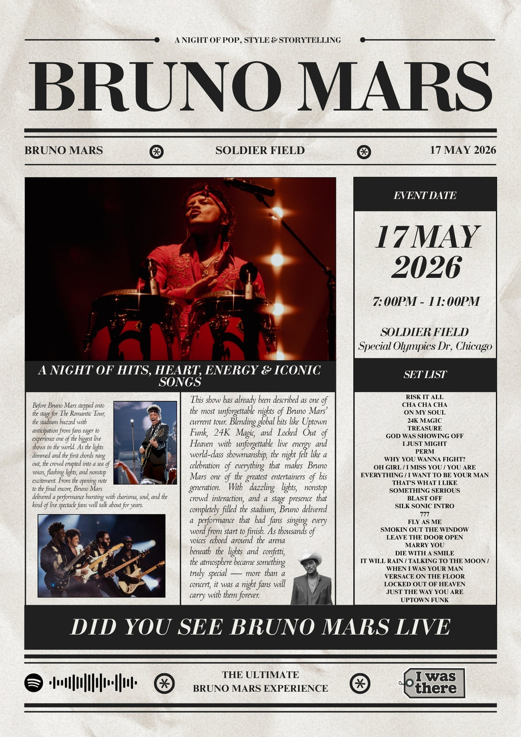 Bruno Mars - Personalised Newspaper Style Concert Poster (USA Tour)