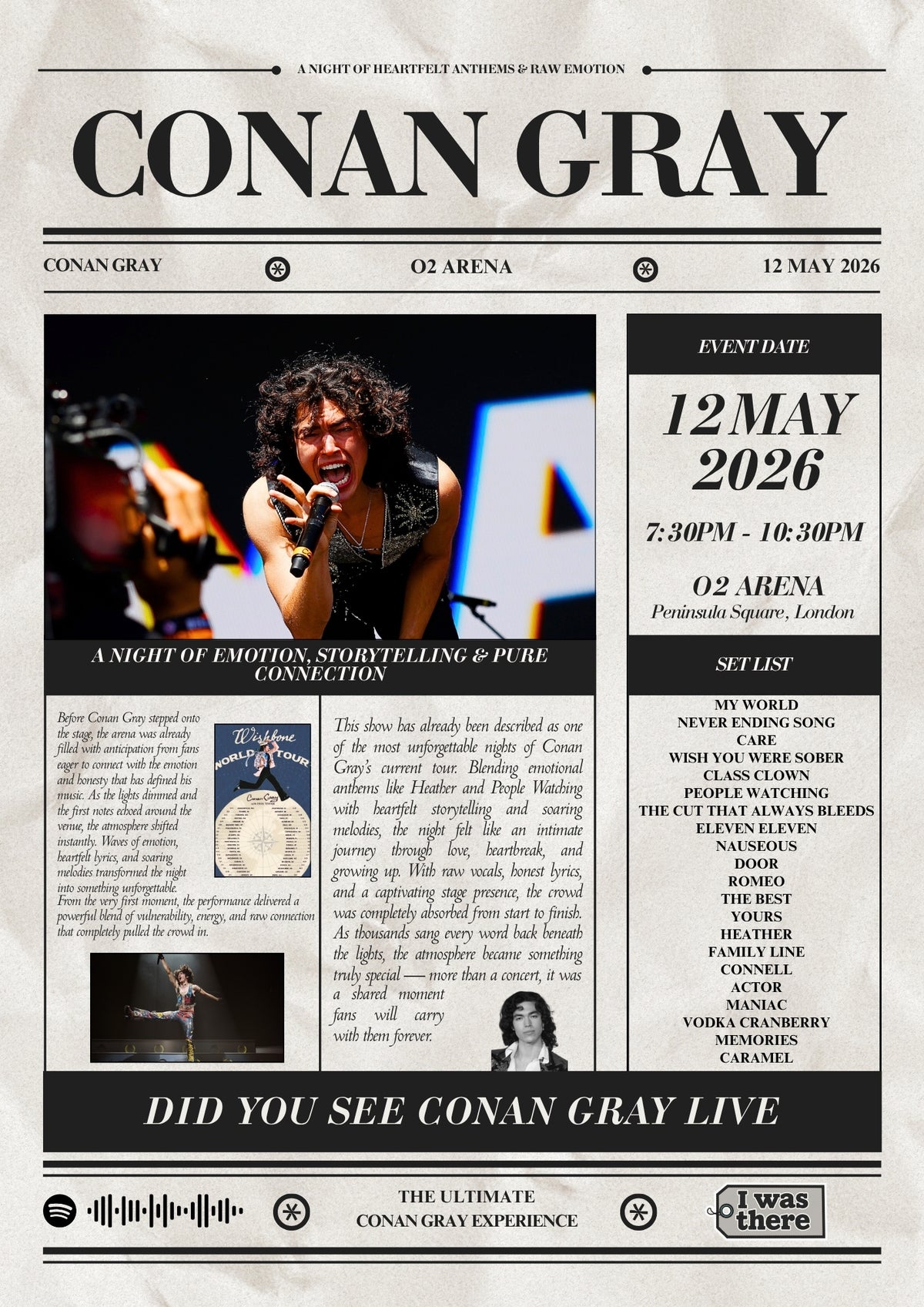 Conan Gray - Personalised Newspaper Style Concert Poster – ClickCartel