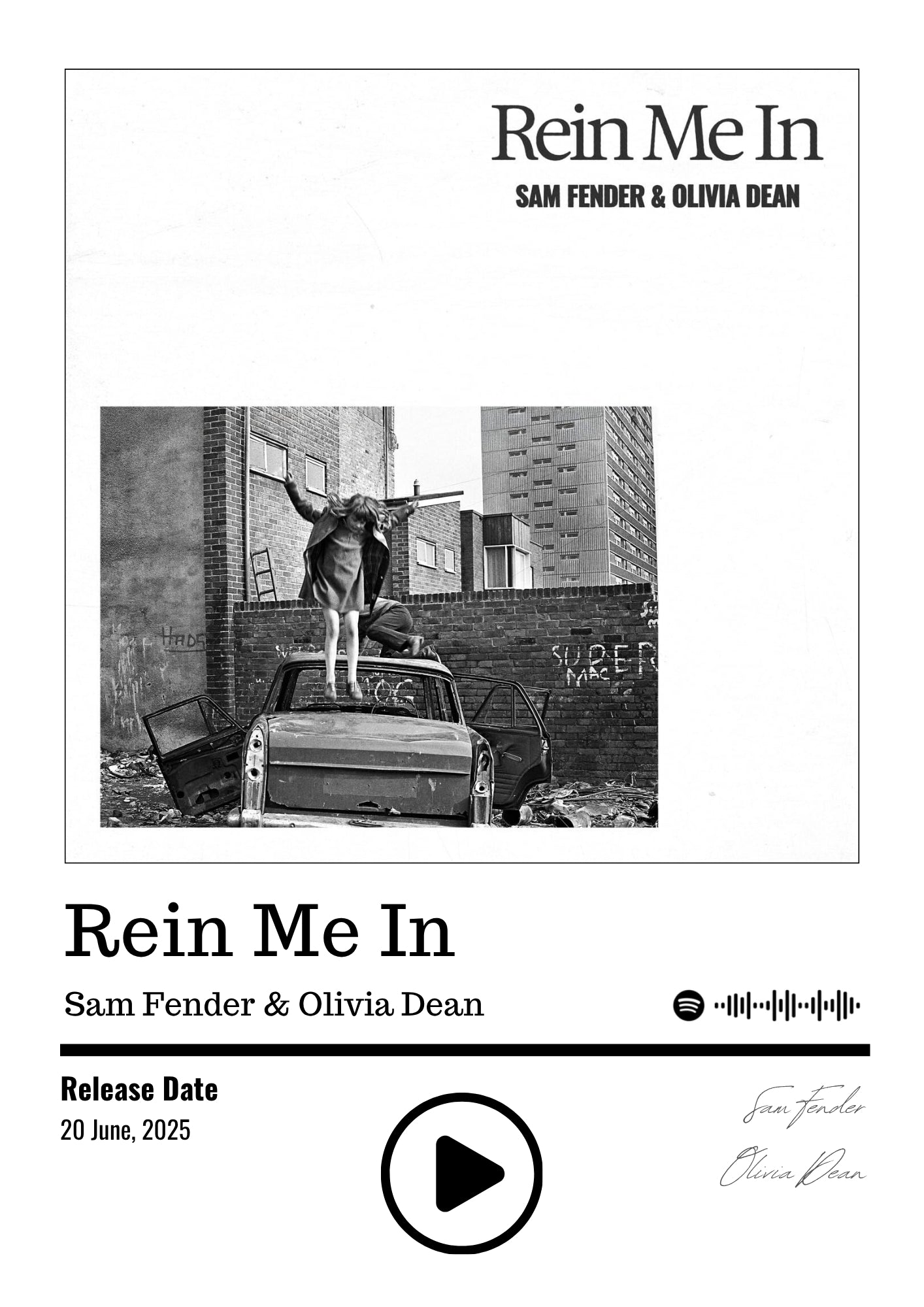 Rein Me In Poster - Sam Fender & Olivia Dean Custom Song Print