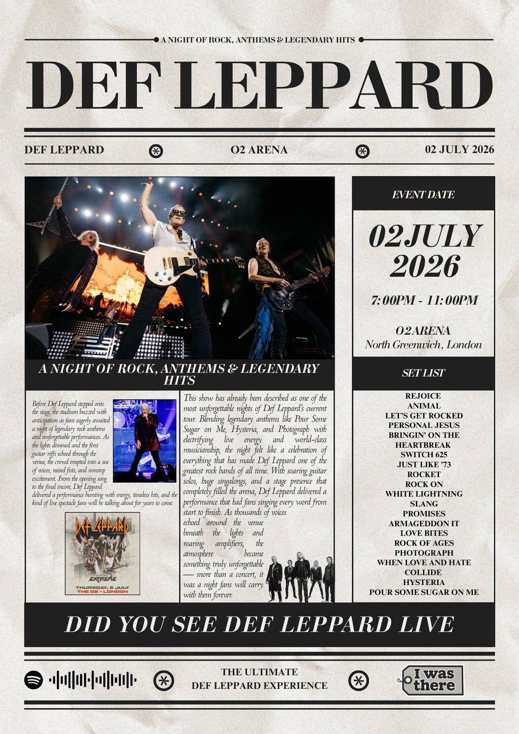 Def Leppard - Personalised Newspaper Style Concert Poster