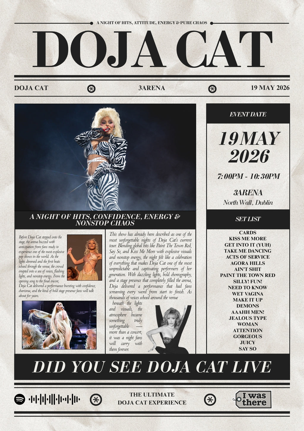 Doja Cat - Personalised Newspaper Style Concert Poster