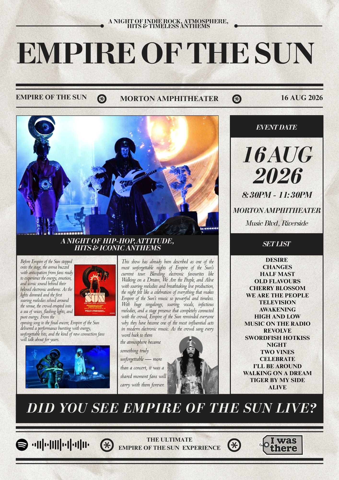 Empire of the Sun - Personalised Newspaper Style Concert Poster (USA Tour)
