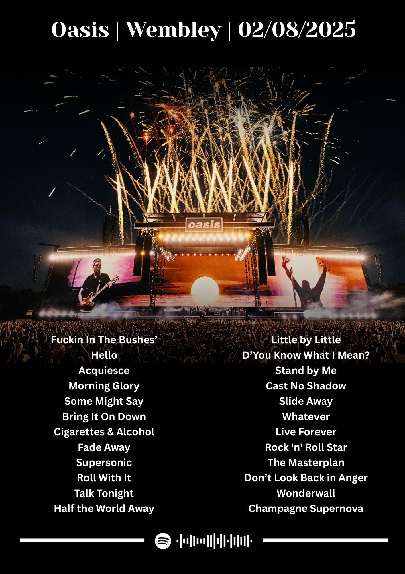 Oasis Fireworks Setlist