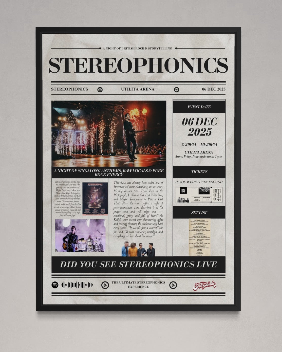 Stereophonics - Personalised Newspaper Style Concert Poster