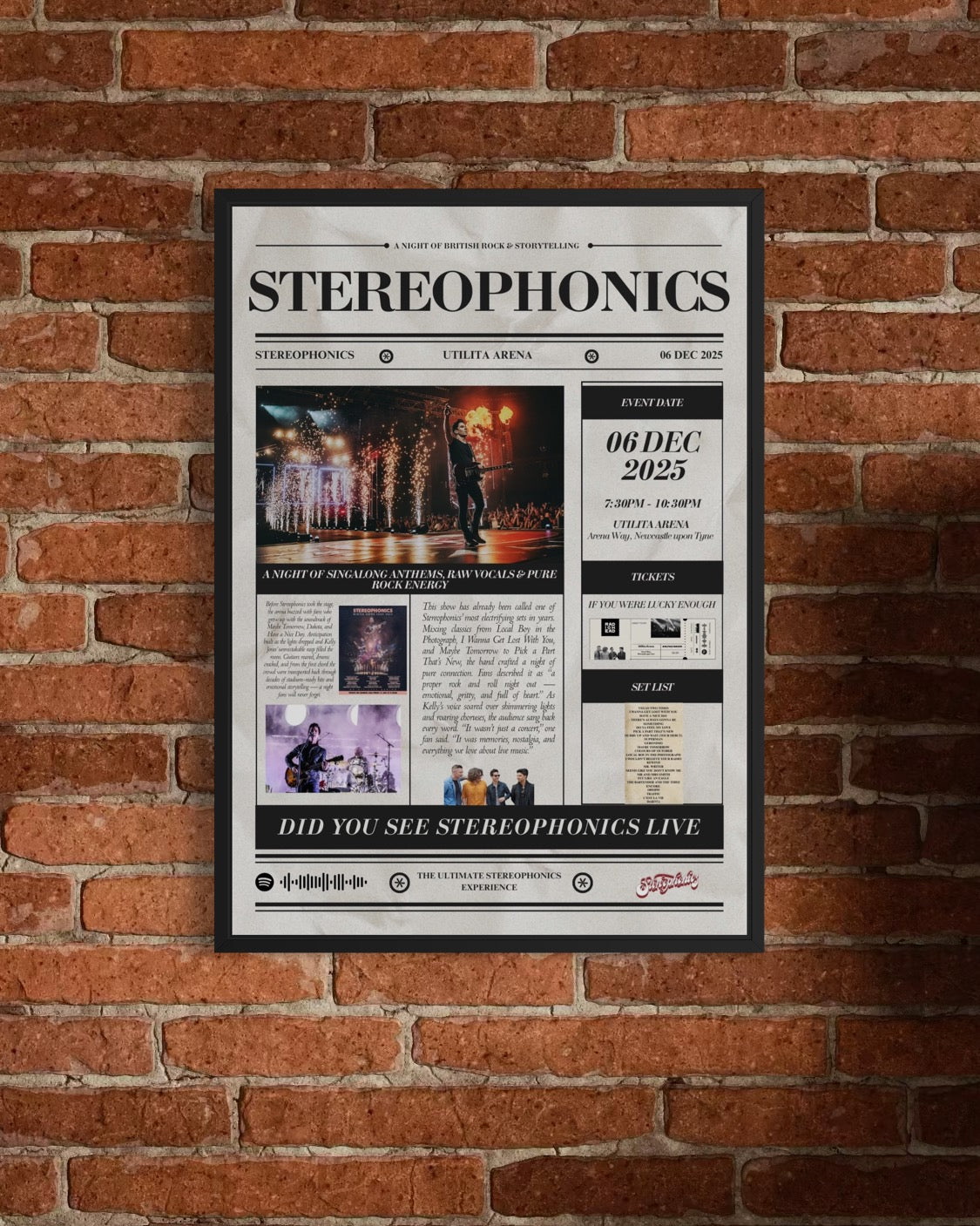 Stereophonics - Personalised Newspaper Style Concert Poster