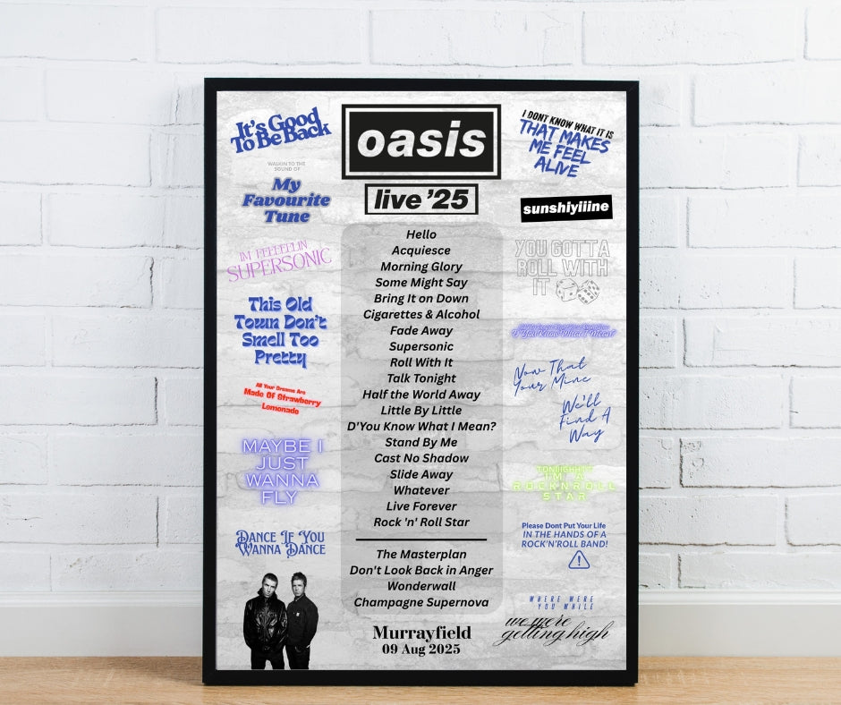 Setlist Frame Oasis Live'25 Setlist Poster - Oasis Inspired Print – ClickCartel