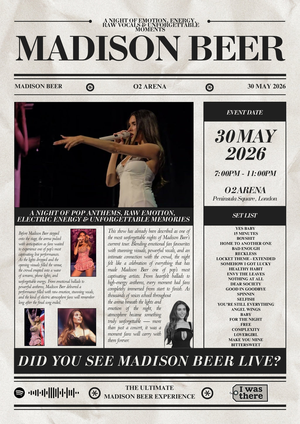 Madison Beer - Personalised Newspaper Style Concert Poster