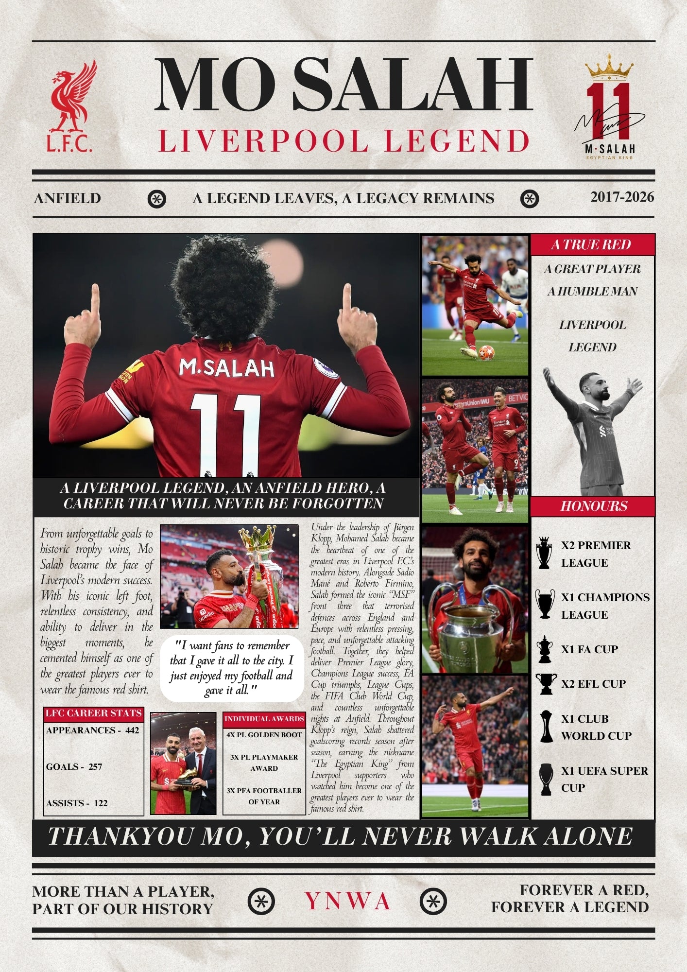 Mo Salah Liverpool Legends Poster - Newspaper Style Print