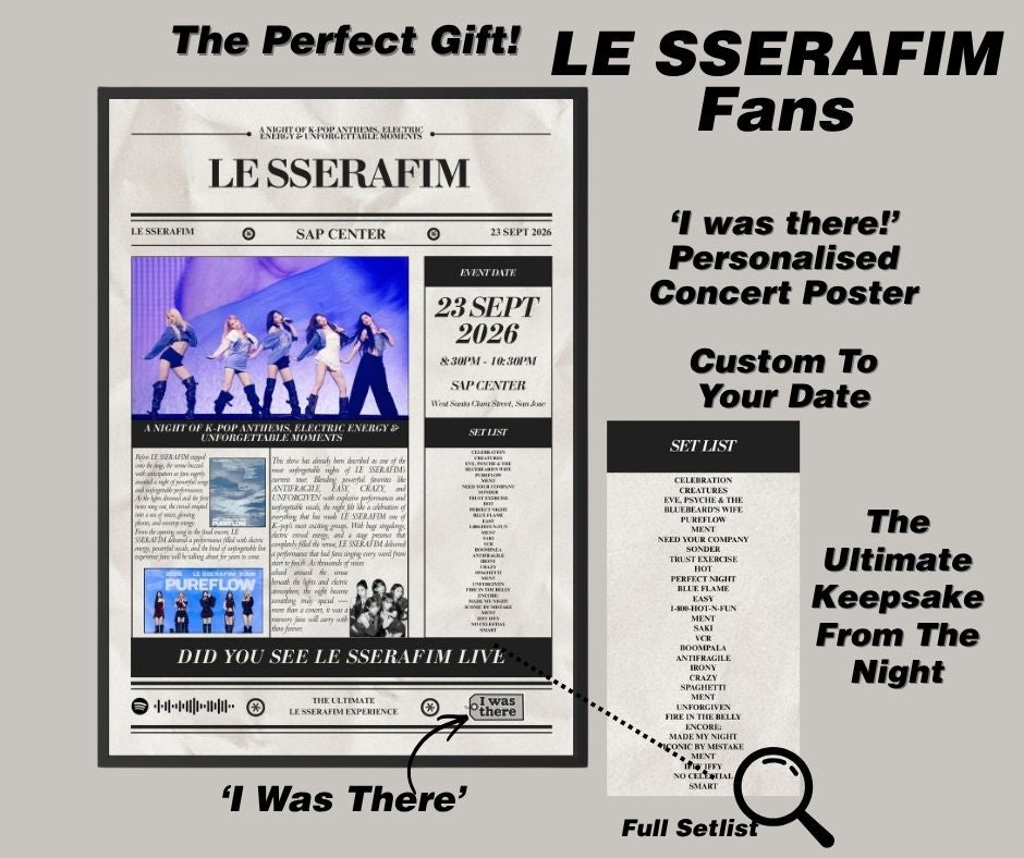 LE SSERAFIM - Personalised Newspaper Style Concert Poster (USA Tour)