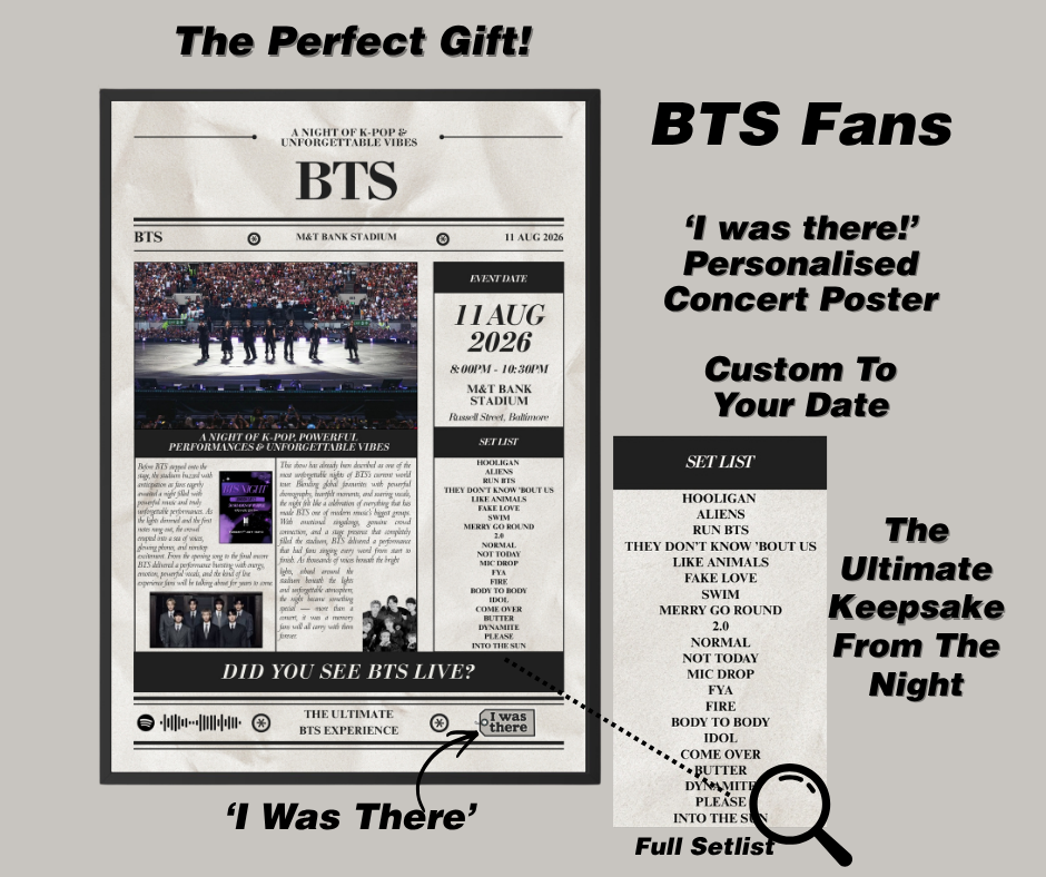 BTS - Personalised Newspaper Style Concert Poster (USA Tour)