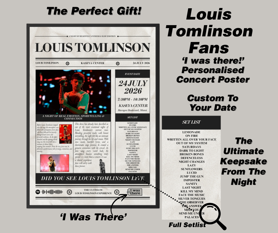 Louis Tomlinson - Personalised Newspaper Style Concert Poster (USA Tour)