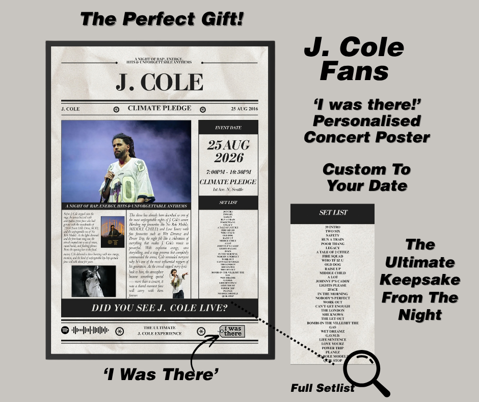 J Cole - Personalised Newspaper Style Concert Poster