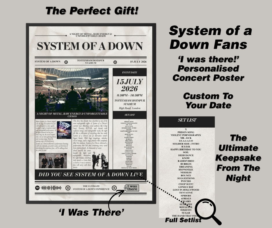 System of a Down - Personalised Newspaper Style Concert Poster