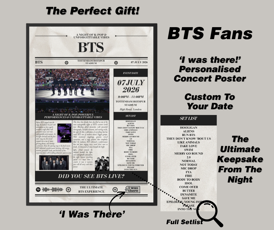 BTS - Personalised Newspaper Style Concert Poster