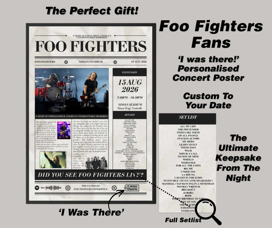 Foo Fighters - Personalised Newspaper Style Concert Poster (USA Tour)