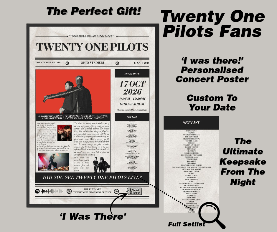 Twenty One Pilots - Personalised Newspaper Style Concert Poster (USA Tour)