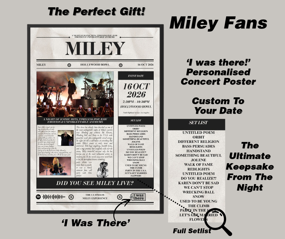MILEY - Personalised Newspaper Style Concert Poster (USA Tour)