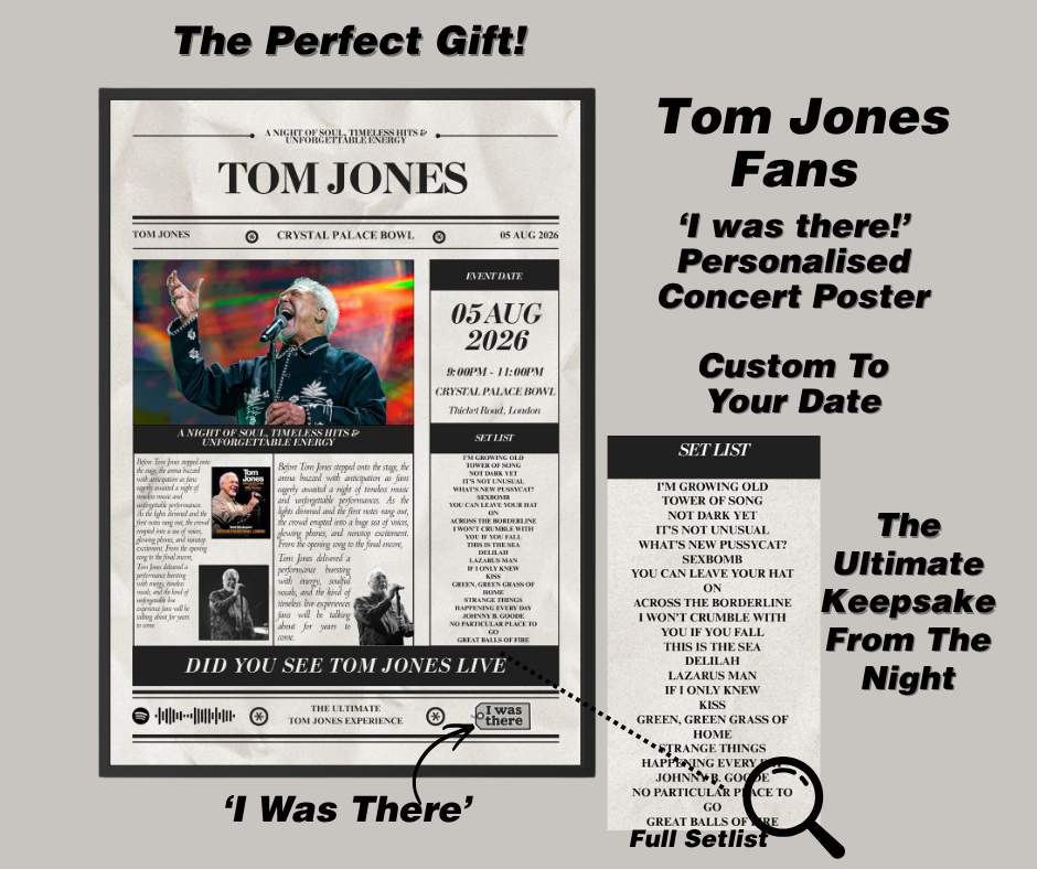 Tom Jones - Personalised Newspaper Style Concert Poster