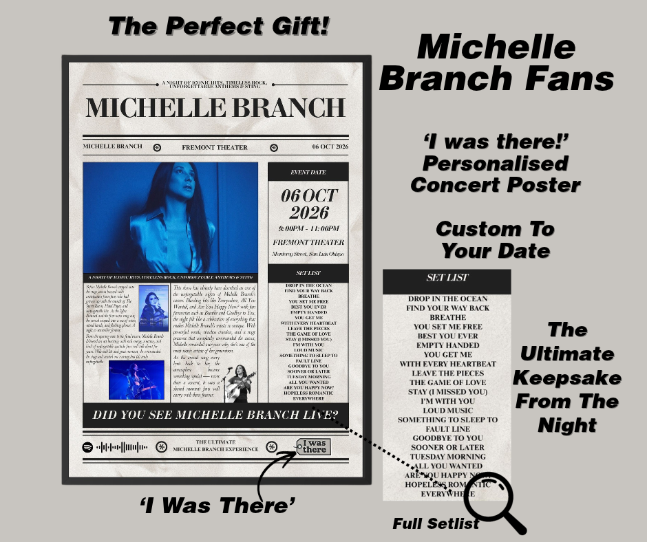 Michelle Branch - Personalised Newspaper Style Concert Poster (USA Tour)