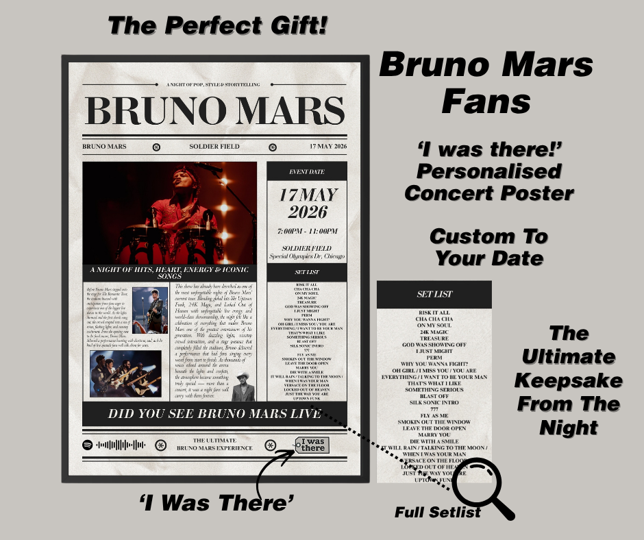 Bruno Mars - Personalised Newspaper Style Concert Poster (USA Tour)