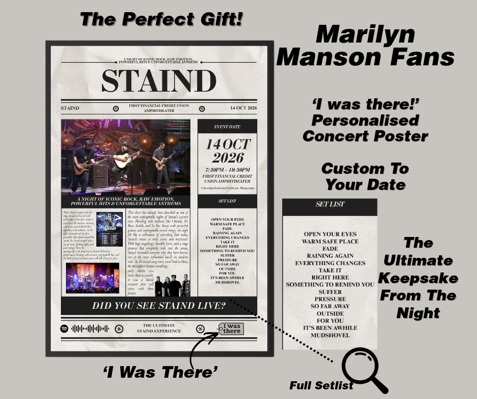 Staind - Personalised Newspaper Style Concert Poster (USA Tour)
