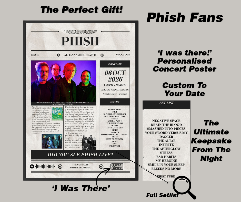 Phish - Personalised Newspaper Style Concert Poster (USA Tour)
