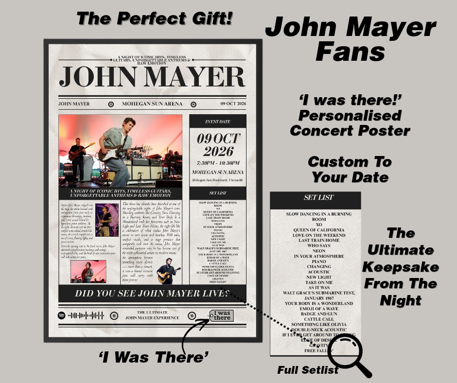 John Mayer - Personalised Newspaper Style Concert Poster (USA Tour)