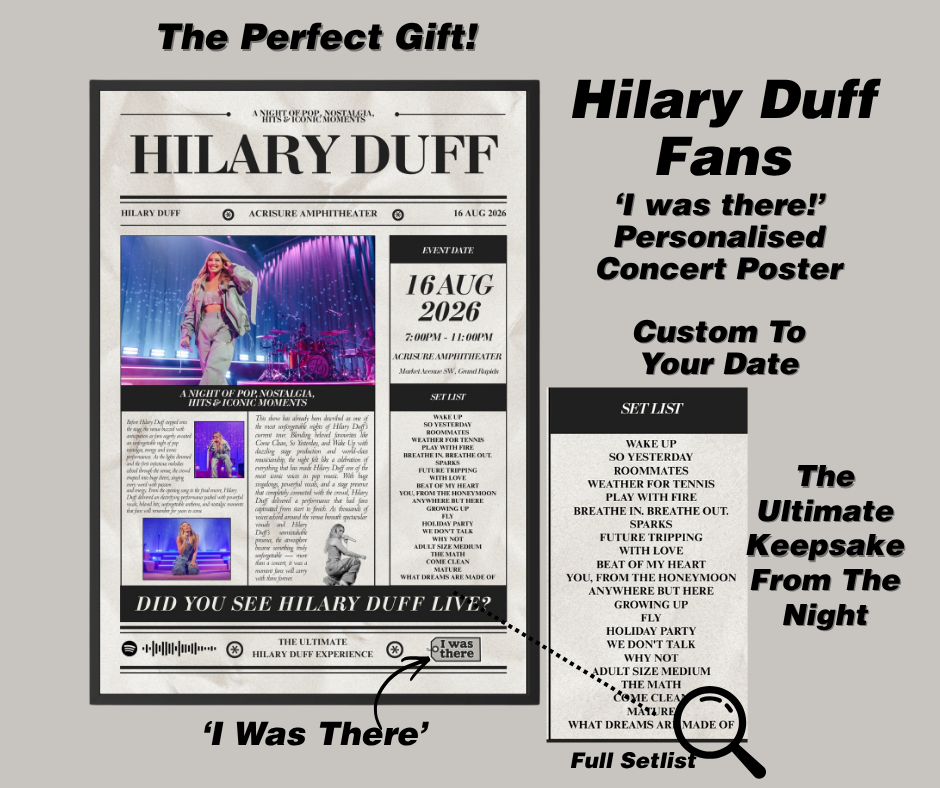 Hilary Duff - Personalised Newspaper Style Concert Poster (USA Tour)