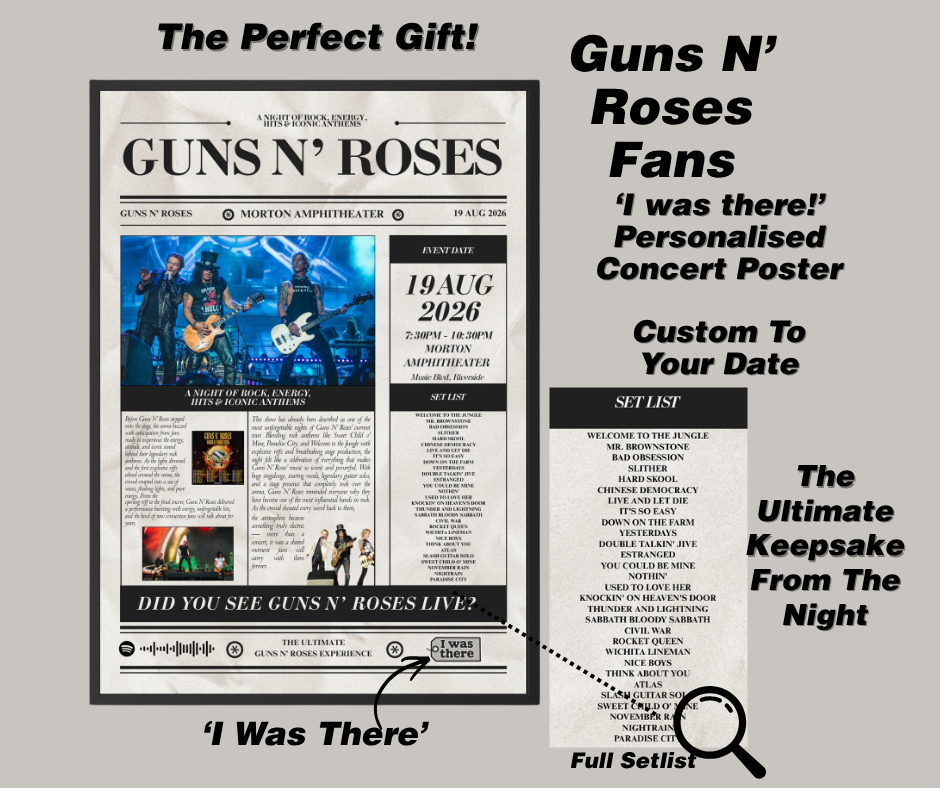 Guns N'Roses - Personalised Newspaper Style Concert Poster (USA Tour)