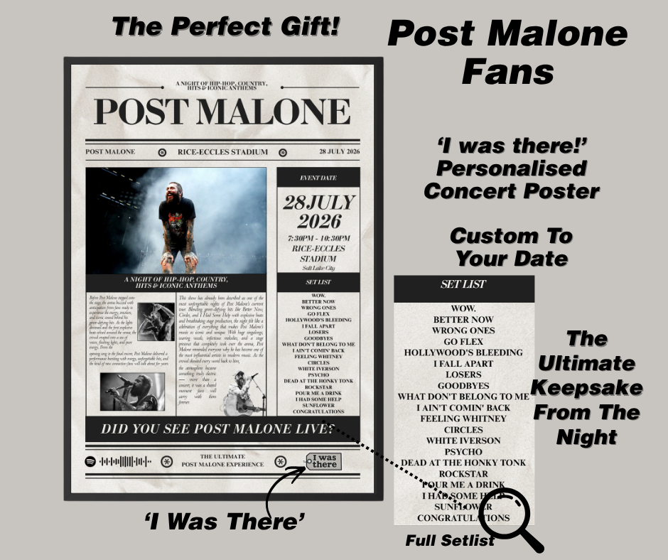 Post Malone - Personalised Newspaper Style Concert Poster (USA Tour)