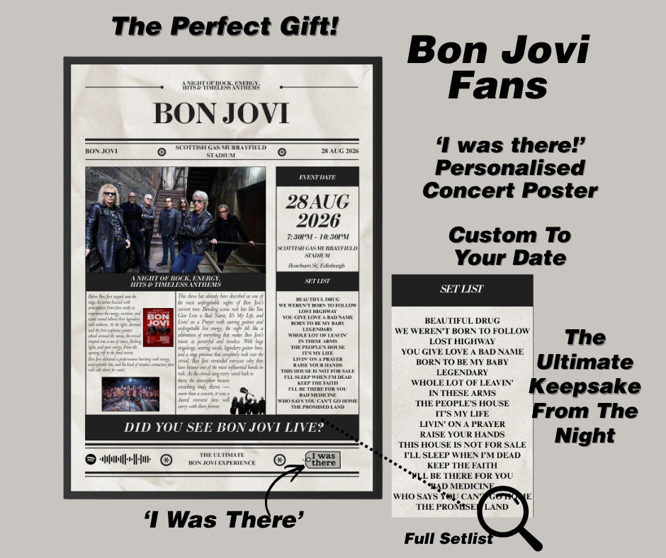 Bon Jovi - Personalised Newspaper Style Concert Poster