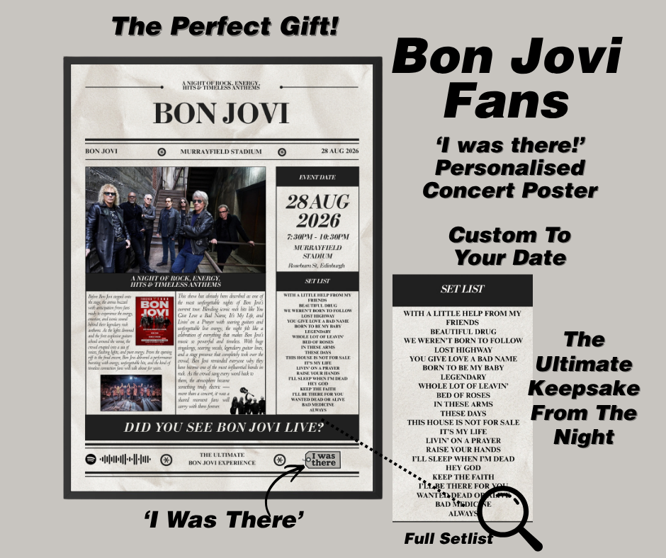 Bon Jovi - Personalised Newspaper Style Concert Poster