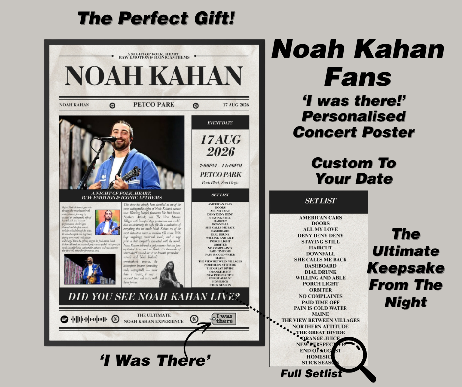 Noah Kahan - Personalised Newspaper Style Concert Poster (USA Tour)