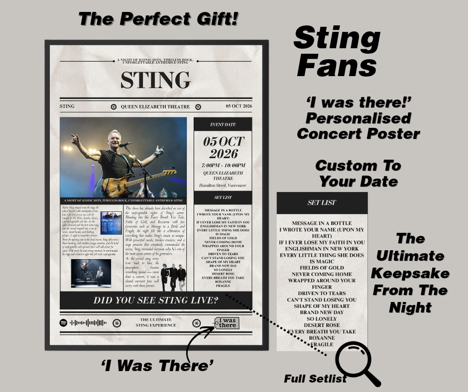 Sting - Personalised Newspaper Style Concert Poster (USA Tour)
