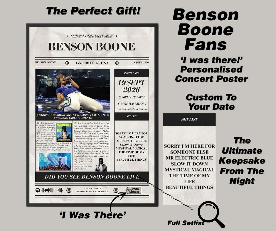 Benson Boone - Personalised Newspaper Style Concert Poster (USA Tour)