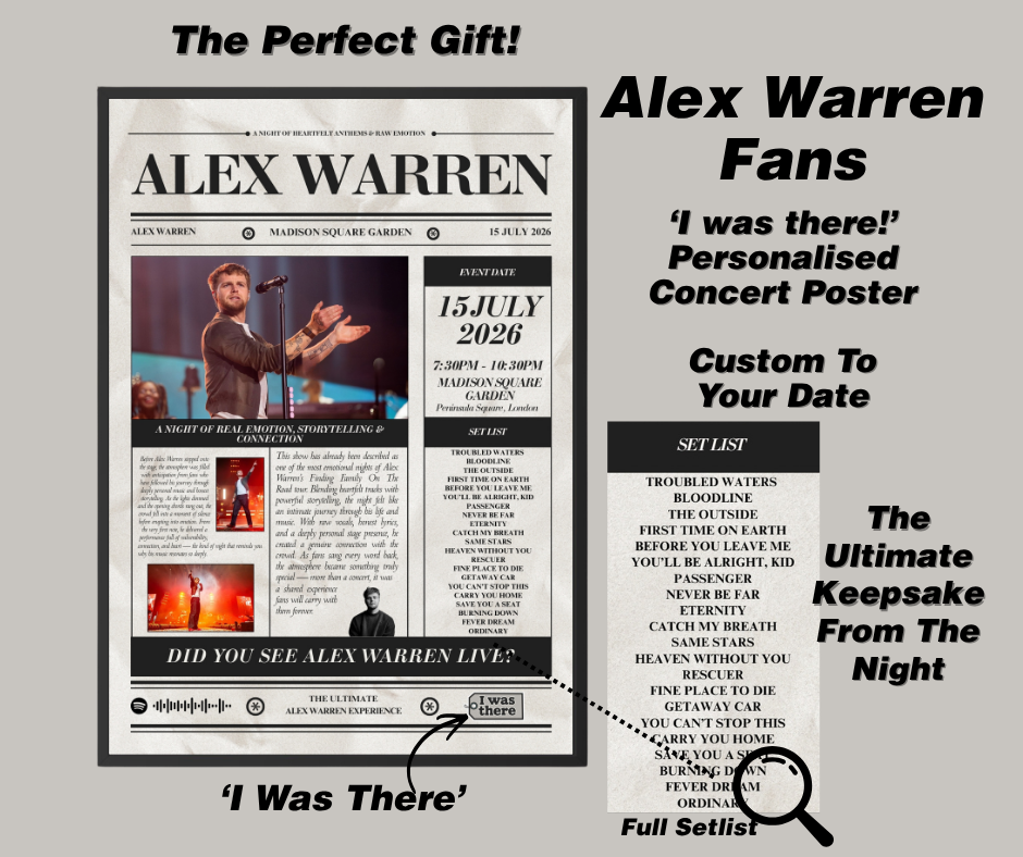 Alex Warren - Personalised Newspaper Style Concert Poster (USA Tour)