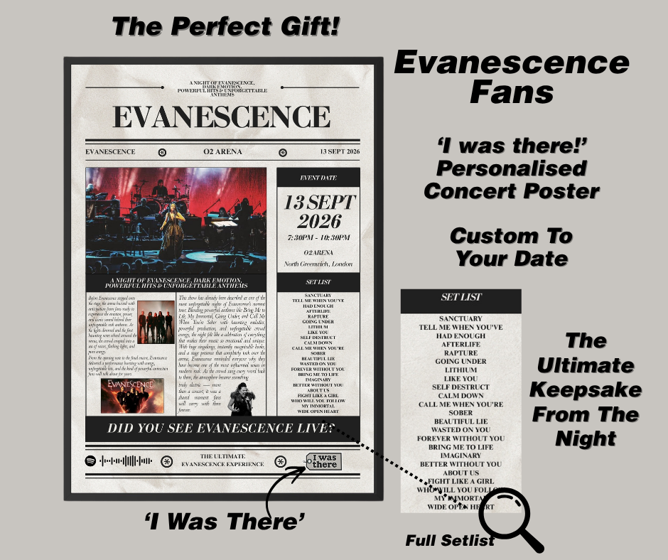 Evanescence - Personalised Newspaper Style Concert Poster