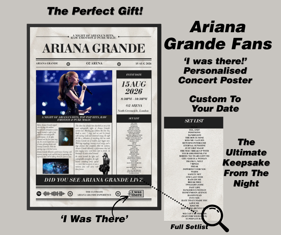 Ariana Grande - Personalised Newspaper Style Concert Poster