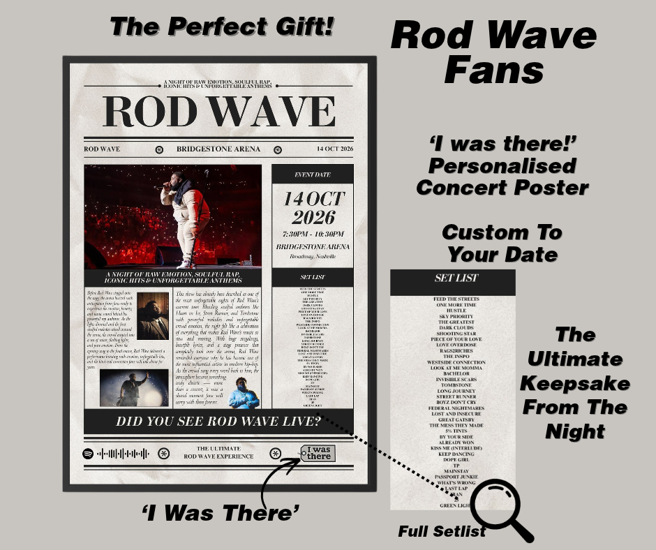 Rod Wave - Personalised Newspaper Style Concert Poster (USA Tour)