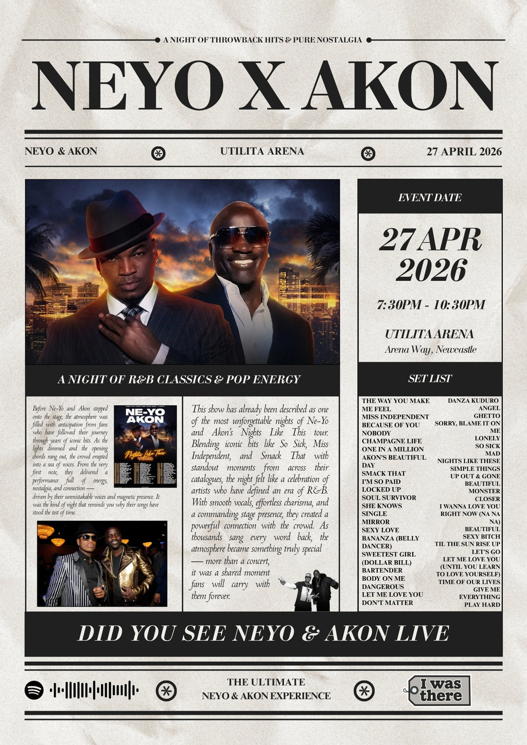 Neyo & Akon - Personalised Newspaper Style Concert Poster