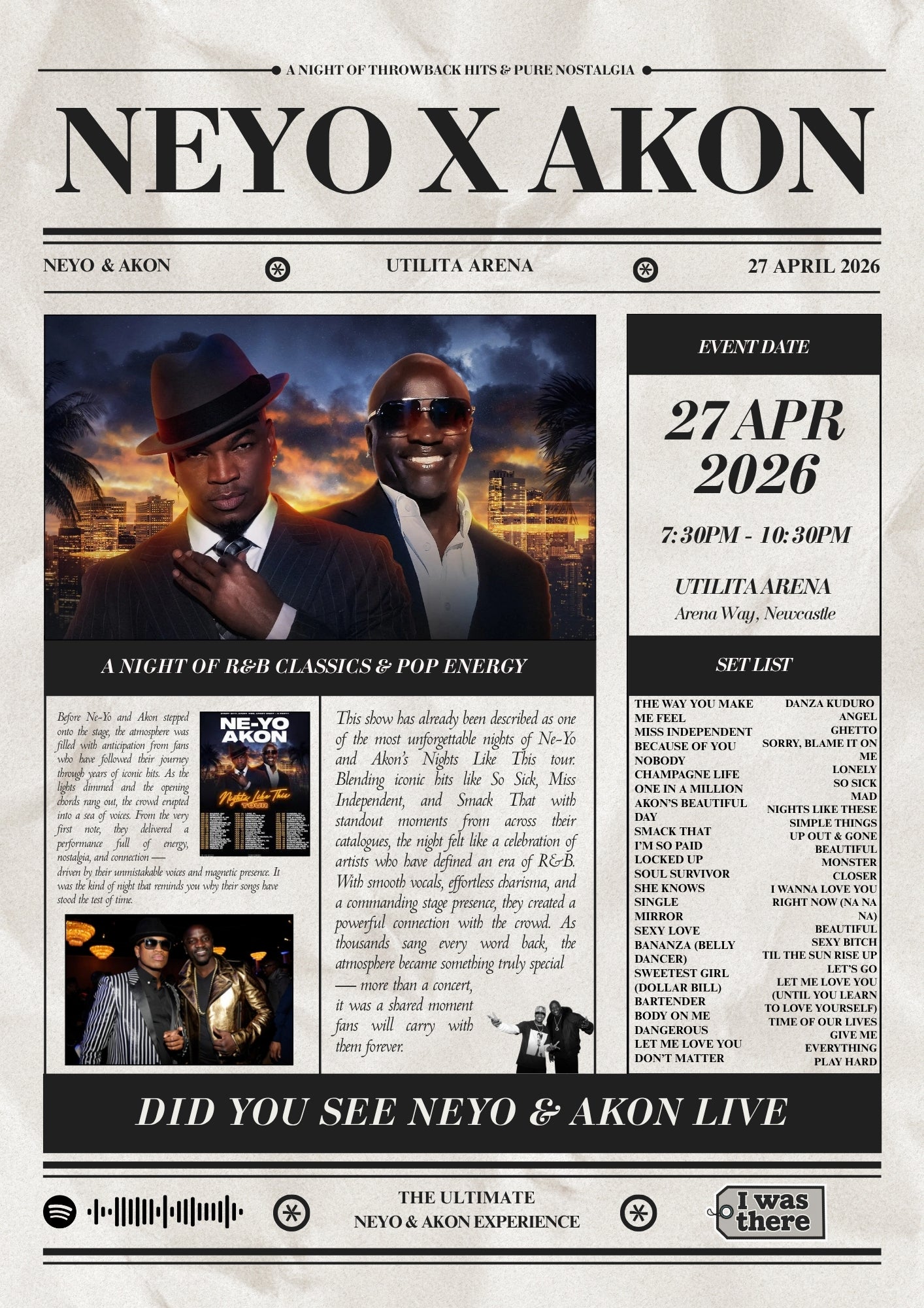 Neyo & Akon - Personalised Newspaper Style Concert Poster