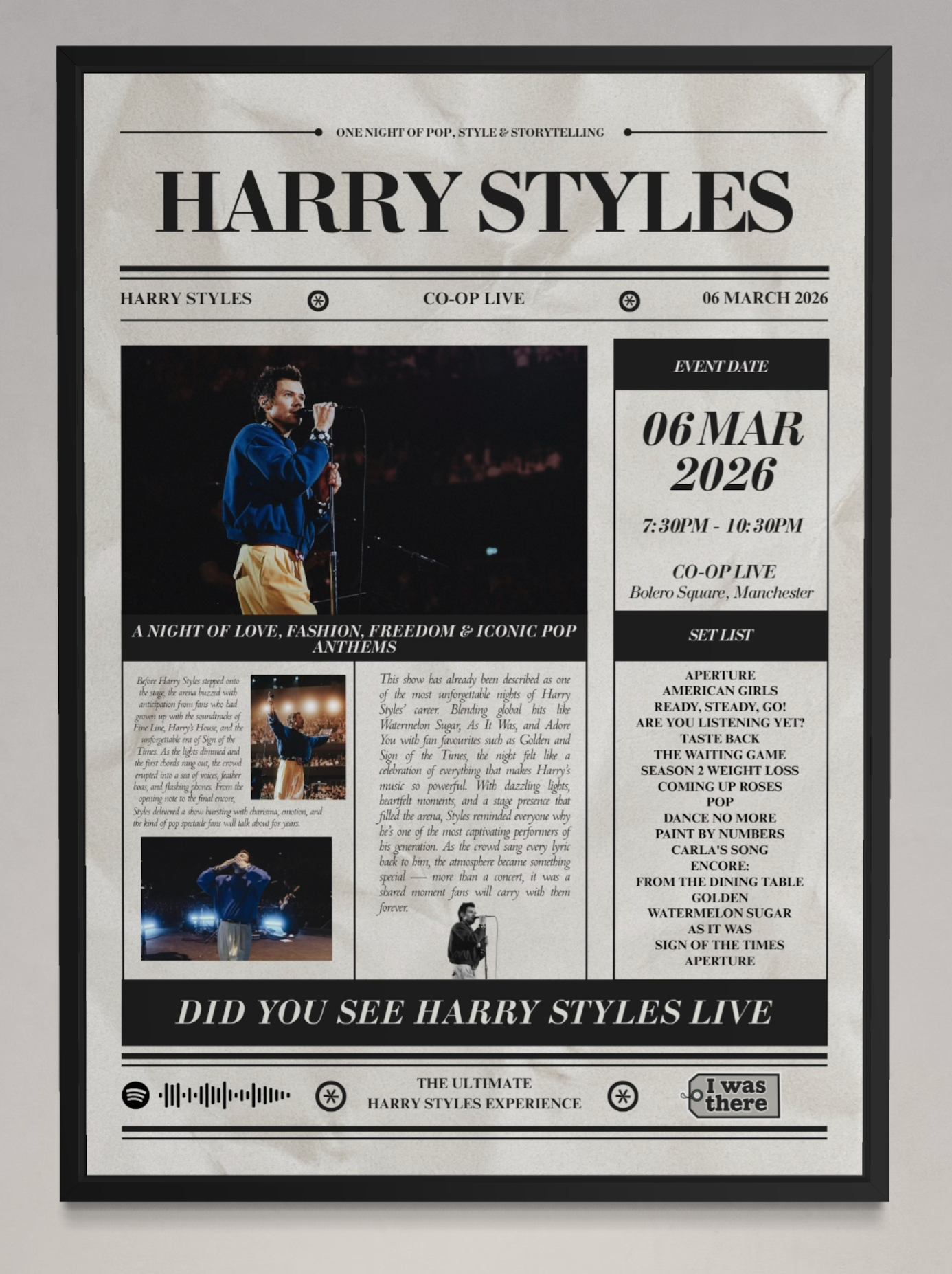 Harry Styles - Personalised Newspaper Style Concert Poster