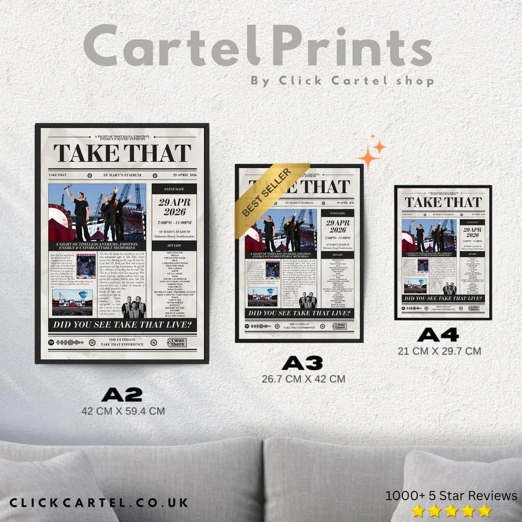 Take That - Personalised Newspaper Style Concert Poster