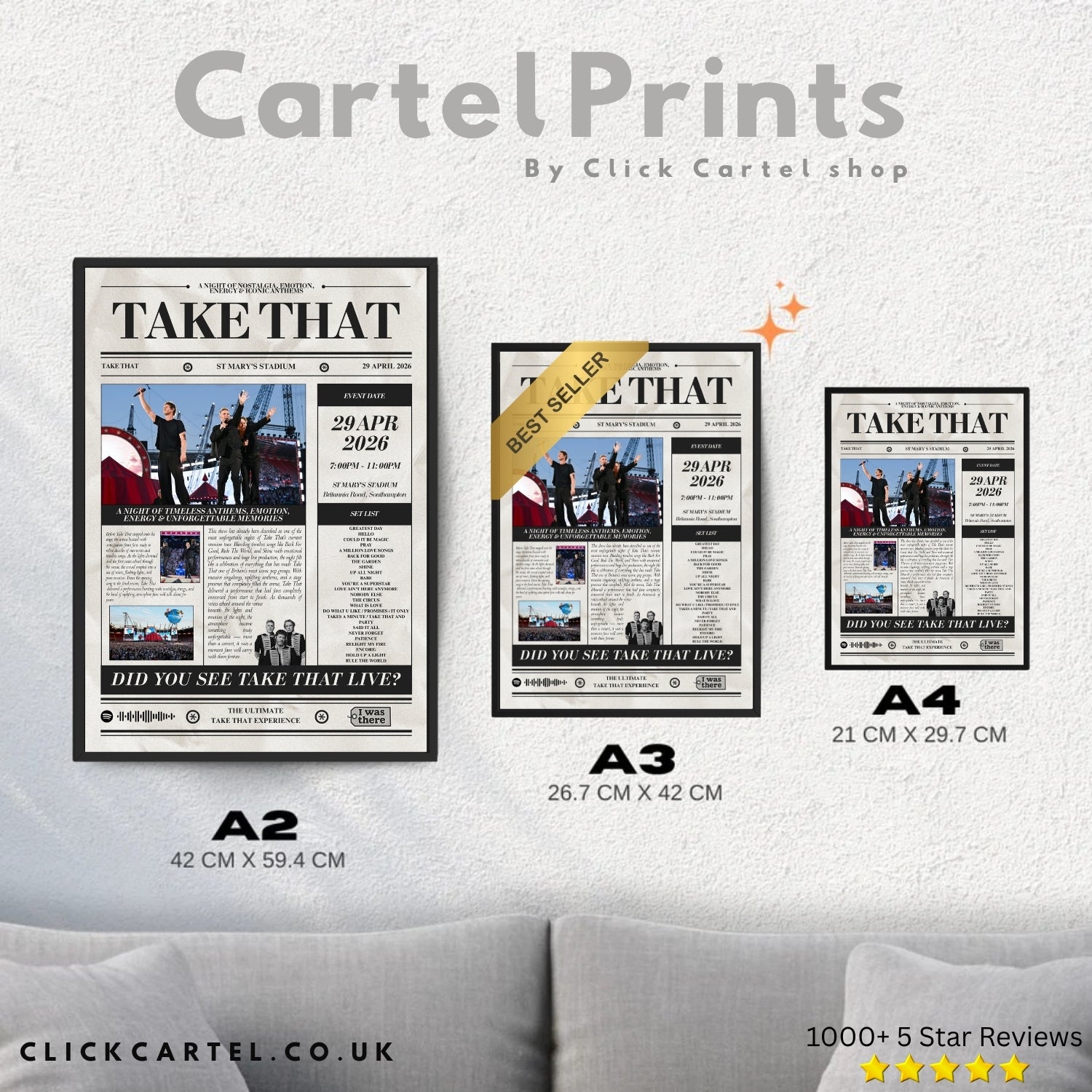 Take That - Personalised Newspaper Style Concert Poster