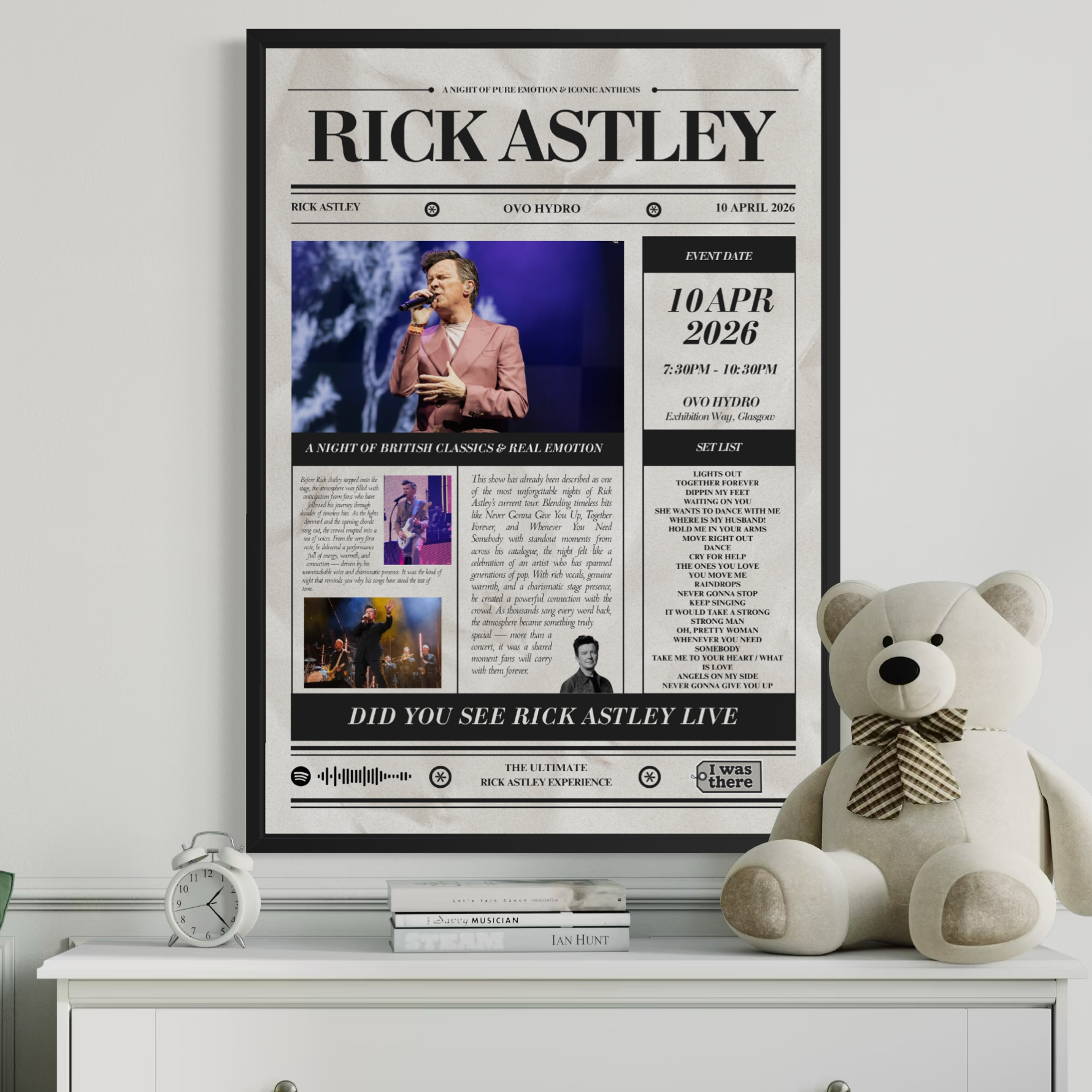 Rick Astley - Personalised Newspaper Style Concert Poster